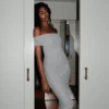 Arna Off Shoulder Diamante Maxi Dress – Silver Arna Off Shoulder Diamante Maxi Dress – Silver