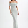 Arna Off Shoulder Diamante Maxi Dress – Silver Arna Off Shoulder Diamante Maxi Dress – Silver