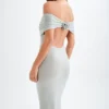 Arna Off Shoulder Diamante Maxi Dress – Silver Arna Off Shoulder Diamante Maxi Dress – Silver