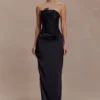 Asha Floral Mesh And Satin Maxi Dress – Black