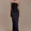 Asha Floral Mesh And Satin Maxi Dress – Black