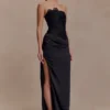 Asha Floral Mesh And Satin Maxi Dress – Black