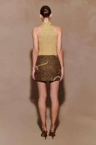 Asher Hand Beaded Abstract Mini Skirt – Gold