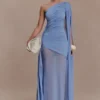 Asher Slinky One Shoulder Maxi Dress – Cornflower Blue