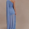 Asher Slinky One Shoulder Maxi Dress – Cornflower Blue