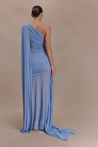 Asher Slinky One Shoulder Maxi Dress – Cornflower Blue