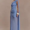 Asher Slinky One Shoulder Maxi Dress – Cornflower Blue