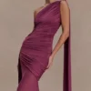Asher Slinky One Shoulder Maxi Dress – Neutral Plum Asher Slinky One Shoulder Maxi Dress – Neutral Plum