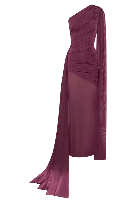 Asher Slinky One Shoulder Maxi Dress – Neutral Plum Asher Slinky One Shoulder Maxi Dress – Neutral Plum