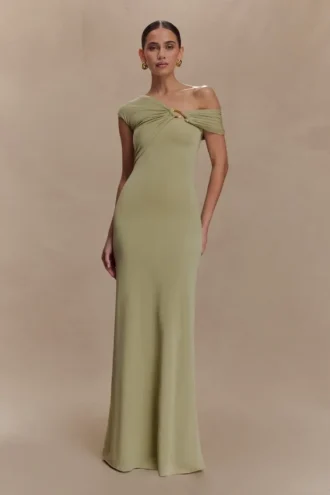 Ashford Asymmetrical Slinky Maxi Dress – Sage
