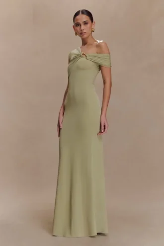 Ashford Asymmetrical Slinky Maxi Dress – Sage