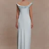 Ashley Cowl Neck Lace And Satin Maxi Dress – Ice Blue Ashley Cowl Neck Lace And Satin Maxi Dress – Ice Blue