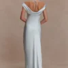 Ashley Cowl Neck Lace And Satin Maxi Dress – Ice Blue Ashley Cowl Neck Lace And Satin Maxi Dress – Ice Blue