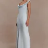 Ashley Cowl Neck Lace And Satin Maxi Dress – Ice Blue Ashley Cowl Neck Lace And Satin Maxi Dress – Ice Blue