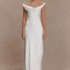 Ashley Cowl Neck Lace And Satin Maxi Dress – Ivory