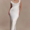 Ashley Cowl Neck Lace And Satin Maxi Dress – Ivory