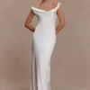 Ashley Cowl Neck Lace And Satin Maxi Dress – Ivory