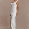 Ashley Cowl Neck Lace And Satin Maxi Dress – Ivory