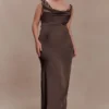 Ashley Cowl Neck Lace And Satin Maxi Dress – Mocha Ashley Cowl Neck Lace And Satin Maxi Dress – Mocha