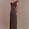 Ashley Cowl Neck Lace And Satin Maxi Dress – Mocha Ashley Cowl Neck Lace And Satin Maxi Dress – Mocha