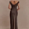 Ashley Cowl Neck Lace And Satin Maxi Dress – Mocha Ashley Cowl Neck Lace And Satin Maxi Dress – Mocha