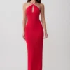 Ashtin Cross Front Knit Maxi Dress – Red