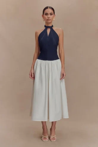 Ashwin Denim Cotton Midi Dress – Indigo Blue
