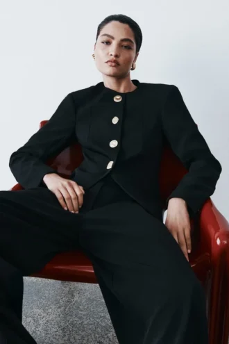 Asia Mixed Button Blazer – Black
