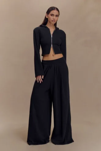 Aspen Gathered Wide Leg Jogger – Black