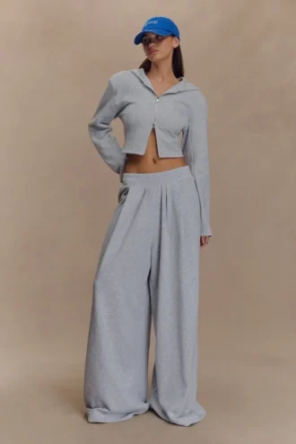 Aspen Gathered Wide Leg Jogger – Light Grey Marle