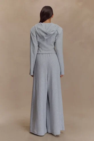 Aspen Gathered Wide Leg Jogger – Light Grey Marle