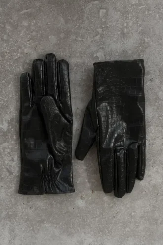Atlas Faux Leather Crocodile Gloves – Black
