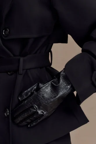 Atlas Faux Leather Crocodile Gloves – Black