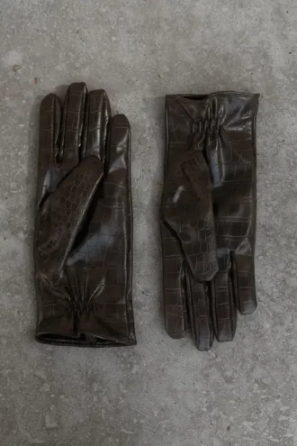 Atlas Faux Leather Crocodile Gloves – Chocolate