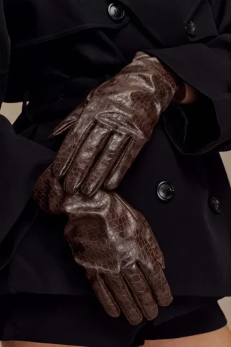 Atlas Faux Leather Crocodile Gloves – Chocolate