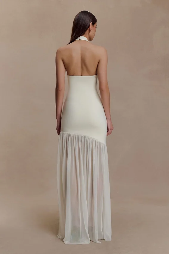 Aubree Crepe And Mesh Maxi Dress – Ivory Aubree Crepe And Mesh Maxi Dress – Ivory