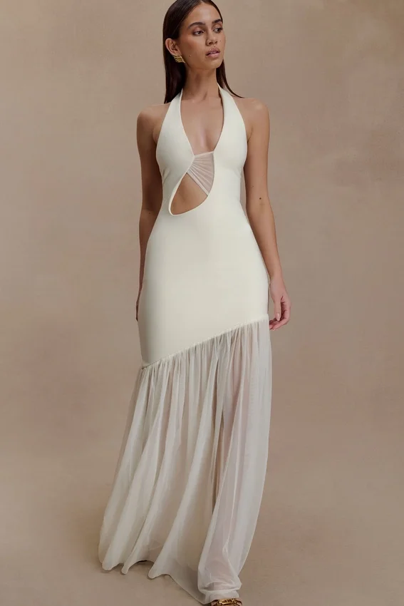 Aubree Crepe And Mesh Maxi Dress – Ivory Aubree Crepe And Mesh Maxi Dress – Ivory