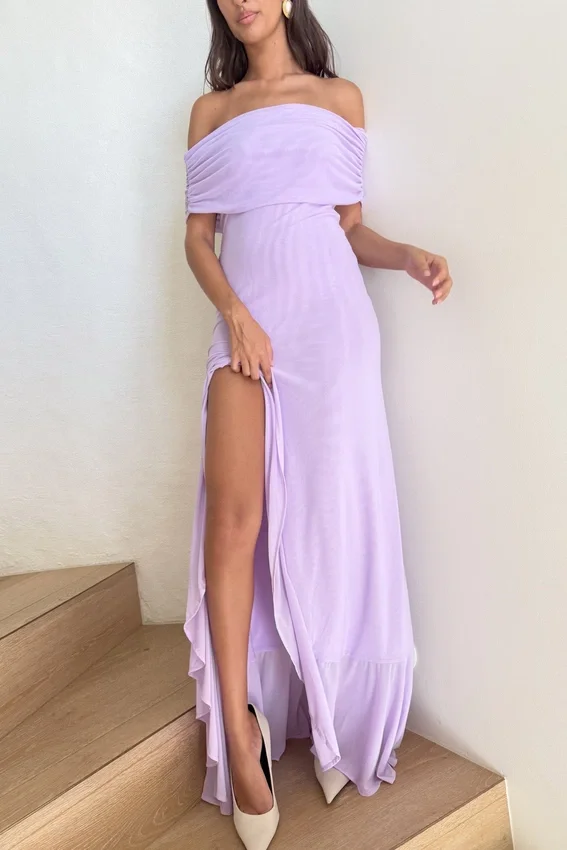 Audrey Off Shoulder Mesh Maxi Dress – Lilac Audrey Off Shoulder Mesh Maxi Dress – Lilac
