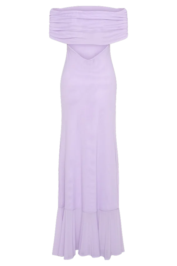 Audrey Off Shoulder Mesh Maxi Dress – Lilac Audrey Off Shoulder Mesh Maxi Dress – Lilac