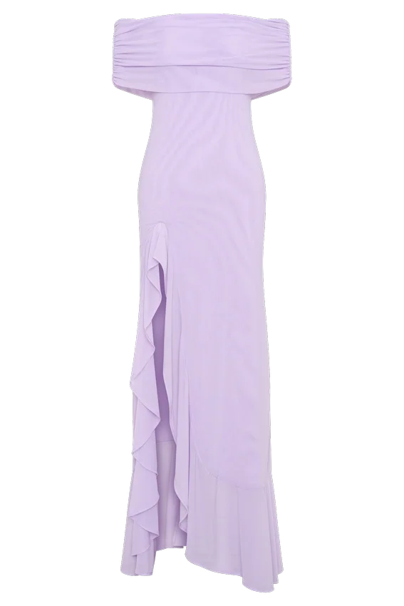 Audrey Off Shoulder Mesh Maxi Dress – Lilac Audrey Off Shoulder Mesh Maxi Dress – Lilac
