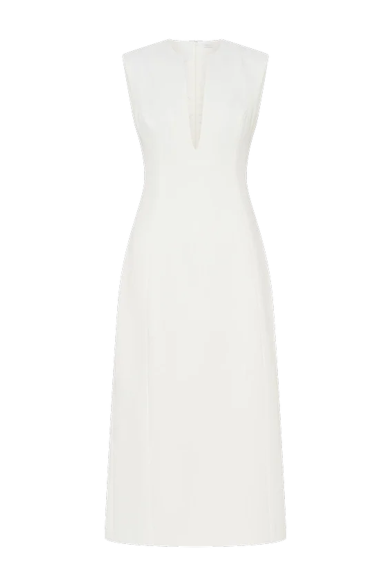 Audrine Suiting Sleeveless Midi Dress – Ivory Audrine Suiting Sleeveless Midi Dress – Ivory