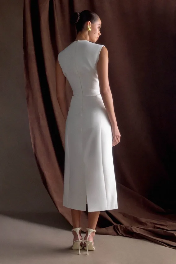 Audrine Suiting Sleeveless Midi Dress – Ivory Audrine Suiting Sleeveless Midi Dress – Ivory