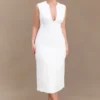 Audrine Suiting Sleeveless Midi Dress – Ivory Audrine Suiting Sleeveless Midi Dress – Ivory