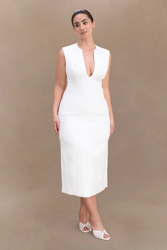 Audrine Suiting Sleeveless Midi Dress – Ivory Audrine Suiting Sleeveless Midi Dress – Ivory