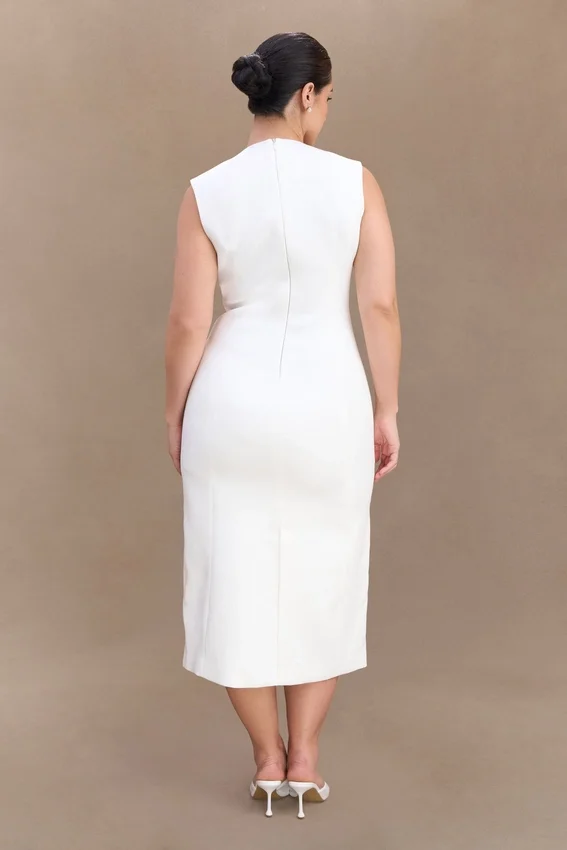 Audrine Suiting Sleeveless Midi Dress – Ivory Audrine Suiting Sleeveless Midi Dress – Ivory