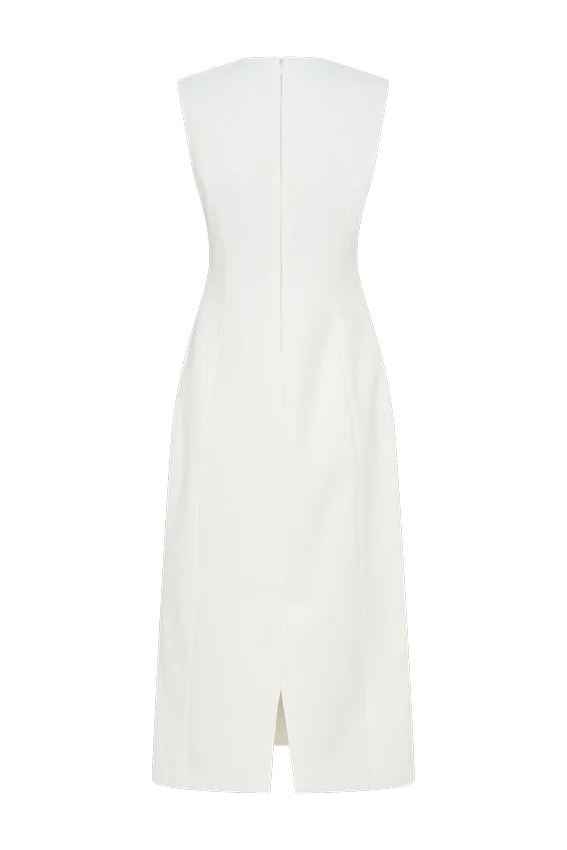 Audrine Suiting Sleeveless Midi Dress – Ivory Audrine Suiting Sleeveless Midi Dress – Ivory