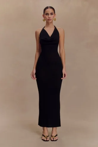 Ayella Cowl Knit Maxi Dress – Black
