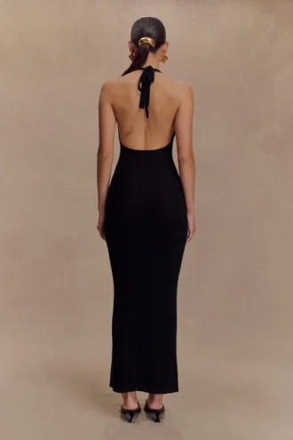 Ayella Cowl Knit Maxi Dress – Black