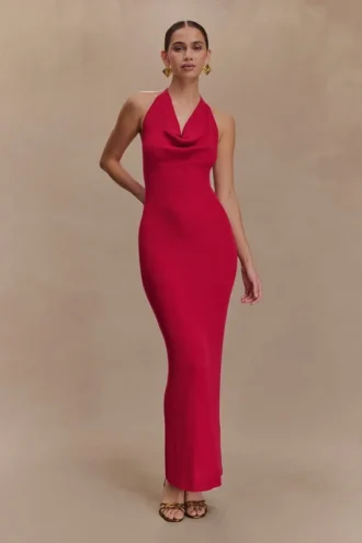 Ayella Cowl Knit Maxi Dress – Raspberry