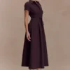 Aysha Buttoned Linen Midi Dress – Chocolate Aysha Buttoned Linen Midi Dress – Chocolate